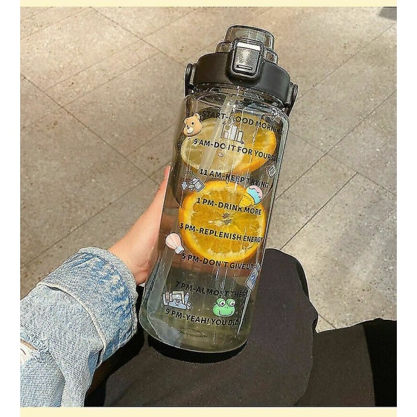 2000 ml stor kapacitet sportvattenkopp fitness med sugrör bärbar plastvattenflaska söta små tillbehör Blcak