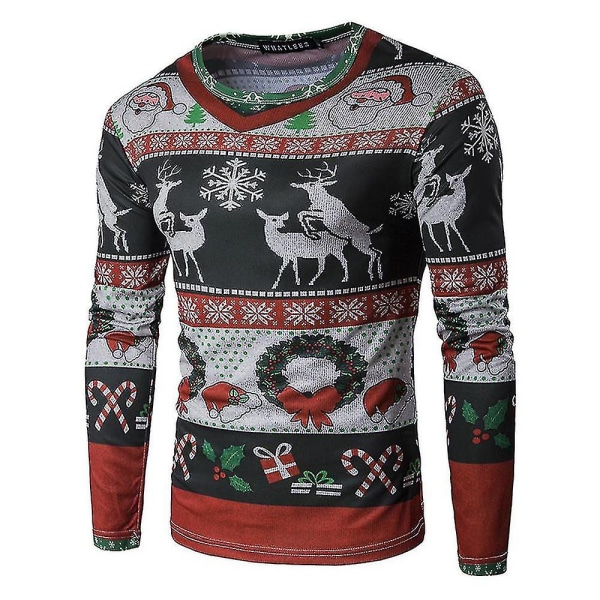 Män Jul Roligt print ful T-shirt Xmas Party Casual Nyhet Långärmade toppar CT289 XL