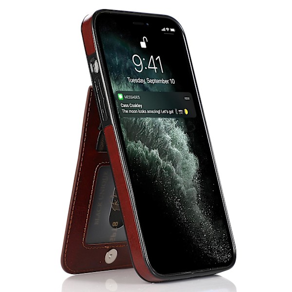 Telefon Kickstand Case För Iphone 14 Plus, Korthållare Pu Läder + Tpu Cover Brown