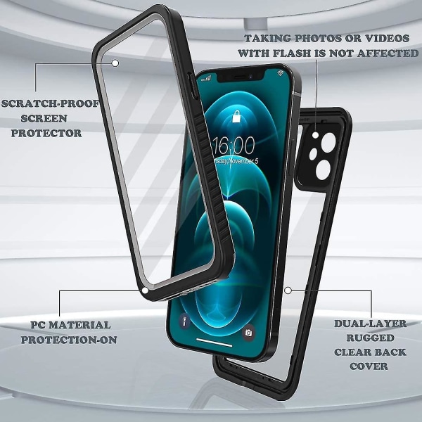 Iphone 12 Vattentätt Case, Vattentätt Stötsäkert Dammtätt Ip68 Full Body Hårt Case Inbyggt skärmskydd Undervatten Utomhus Vattentätt C null none
