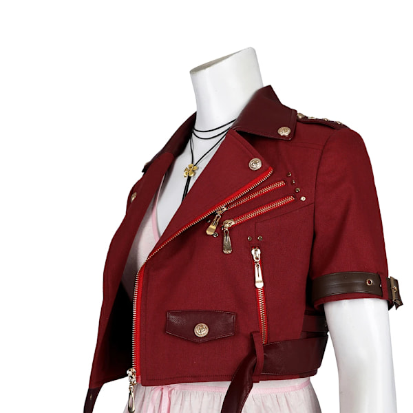 Spel FF7 Vuxen Aerith Gainsborough Kostym Cosplay Final Fantasy Remake Halloween Outfit Fancy Kvinnor Röd Jacka Rosa Klänning XXS Only outerwear