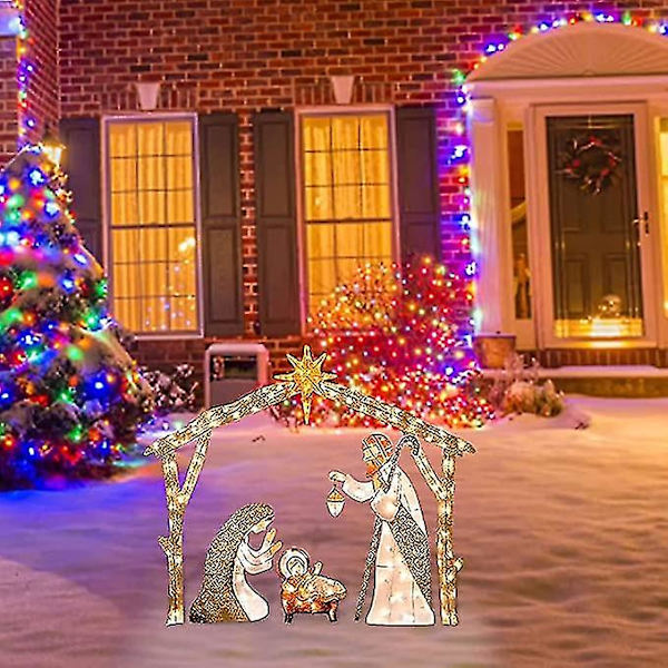 Kongque - Upplyst julkrubba utomhus, julens heliga familjegårdsdekoration, julkrubba för jul utomhus, påskdekorationer Li null none