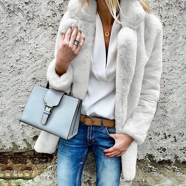 Dam Vinter Fluffy Coat Teddy Bear Faux Fur Jackor Mode Varma Ytterkläder Toppar White M