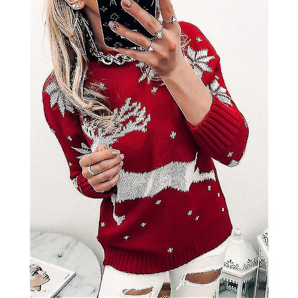 Dam Jul Jumper Topp Xmas Älg tröja RED-XXL none