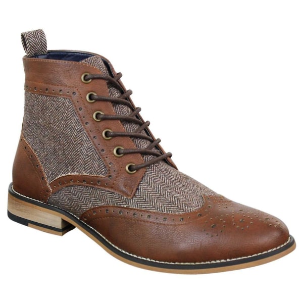Herr Läder Tweed Herringbone Ankel Boots Skor Sherlock Vintage Classic Brown 9