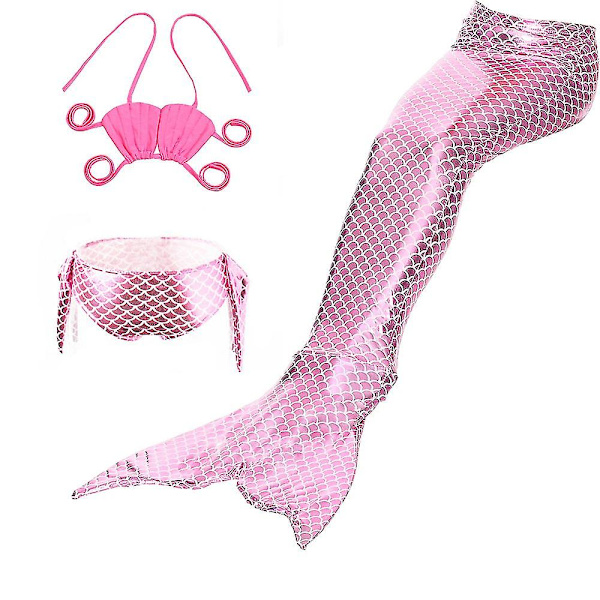 3 st Barn Flickor Bikini Halter Neck Toppar Brief Set Mermaid Tail Baddräkt Badkläder Pink 8-9 Years