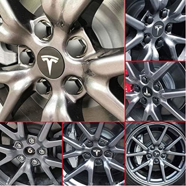 Tesla Model 3 YSX Center Cap Hjul Cap Kit Lugg Mutter Cover Silver Matt (4 Nav Center Cap + 20 Lug Mutter Cover) Tesla Tillbehör silver