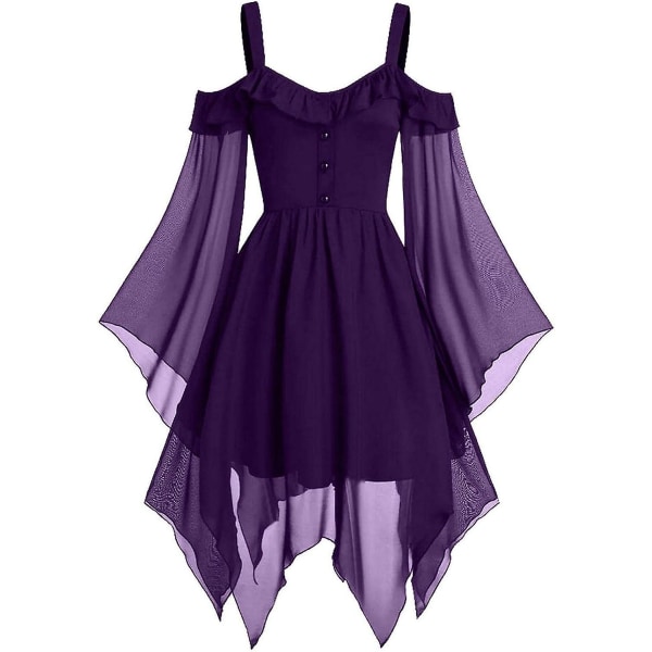 Renaissance Faire Costume Kvinnor Sexig Off Shoulder Fairy Dress Plus Size Goth Steampunk Dress Halloween Gothic Dress Purple 3X-Large