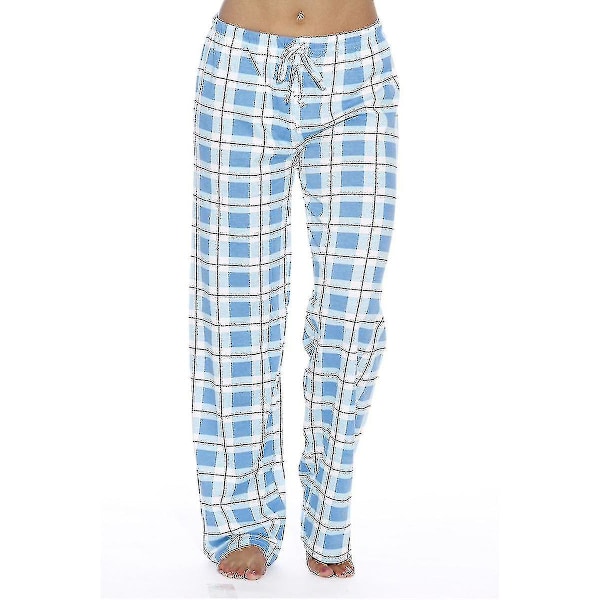 Damrullar i flanell med fickor för kvinnor, mjuka rutig pyjamasbyxor i flanell för kvinnor blue L