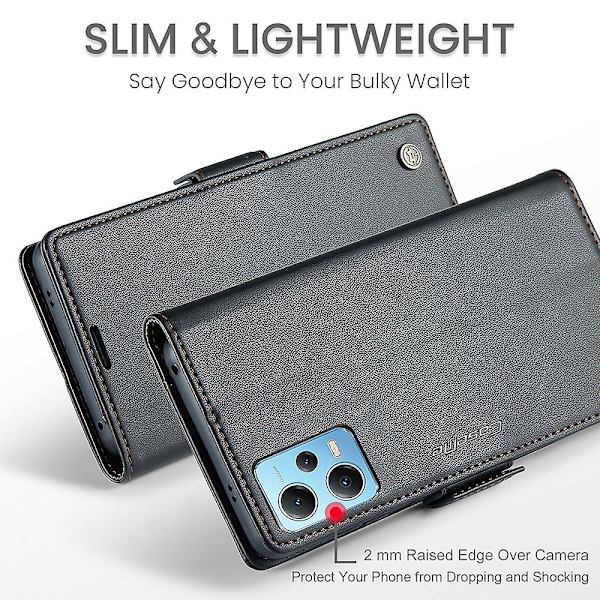 Caseme 023-serien för Xiaomi Redmi Note 12 5g (kina) / (indien) / (global) / Poco X5 5g Litchi Texture Rfid Blockerande case Läder Sta Black