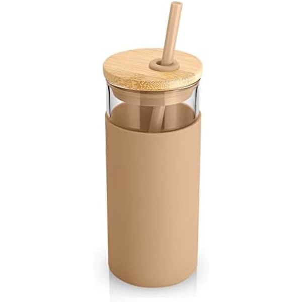 tronco 20 oz glasglas glas vattenflaska sugrör Silikon skyddshylsa bambu lock - BPA fri - bärnsten Amber 2 Count (Pack of 1)