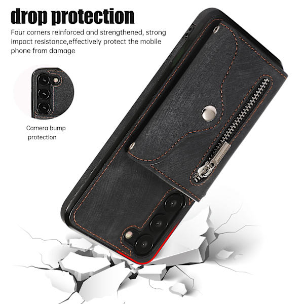 För Samsung Galaxy S23+ Rfid-blockeringskortväska Stötsäkert phone case Kickstand Pu Läder+tpu- cover Black