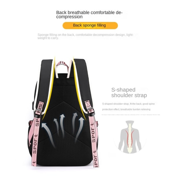 Kulomi ryggsäck Studentryggsäck Figur C svart rosa