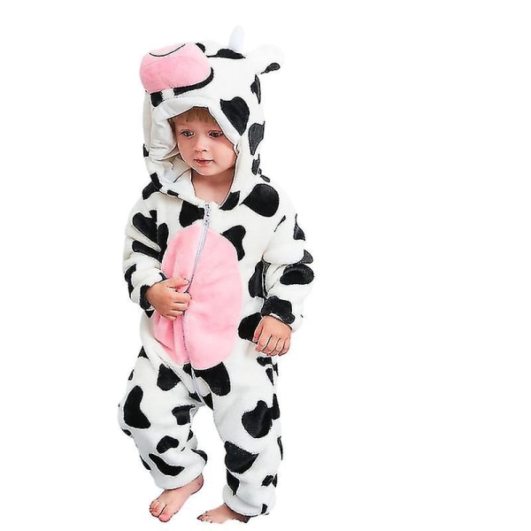 Unisex baby Vinter Höst Flanell Huva Romper Cosplay Jumpsuit snabbt dairy cow 70