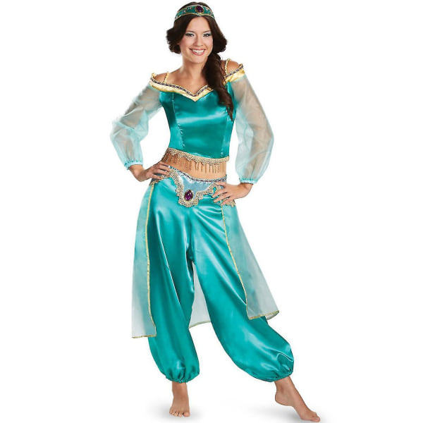 Kvinnors Halloween Cosplay Outfit Jasmine Classic Princess Costume Light Blue XL