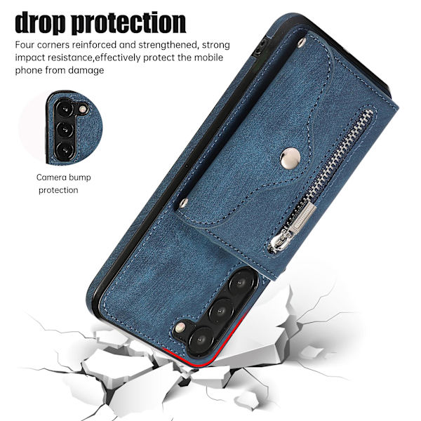 För Samsung Galaxy S23+ Rfid-blockeringskortväska Stötsäkert phone case Kickstand Pu Läder+tpu- cover Blue