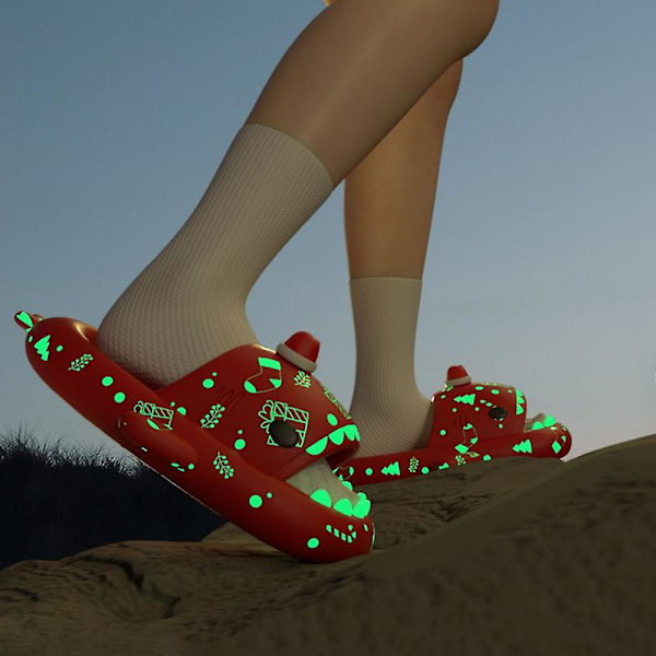 Kvinnor Män Luminous Shark Tofflor Halloween Pumpa Tofflor Xmas Kreativa presenter Husskor Jul Unisex Rutschbanor för hem Red 40-41