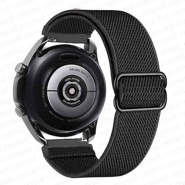 Nylon för Samsung Galaxy Watch 4/classic/46mm/active 2/gear S3 Justerbart elastiskt armband Black 20mm