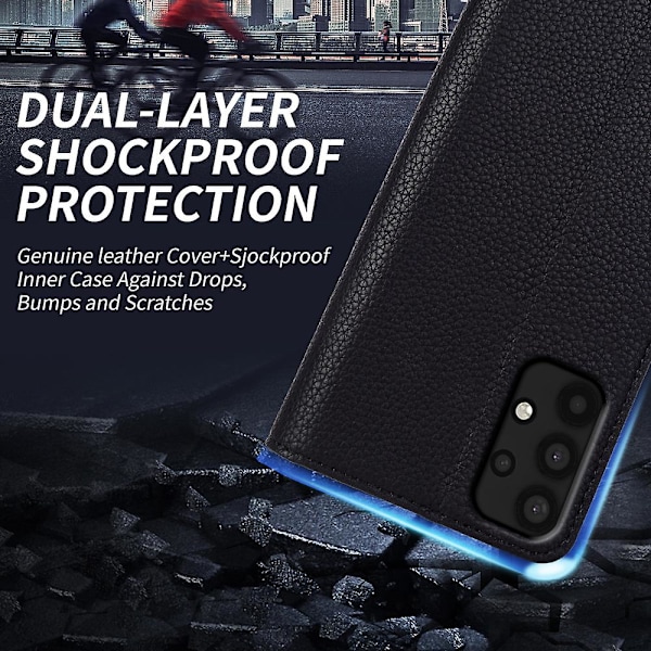 För Samsung Galaxy A33 5g äkta kohudsläder cover Fullt skydd Telefon Flip Case Black