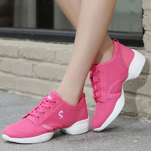 Jazzsko med snörning för kvinnor Lätt moderna danssneakers med splitsula danssneaker Rose Red EU 34