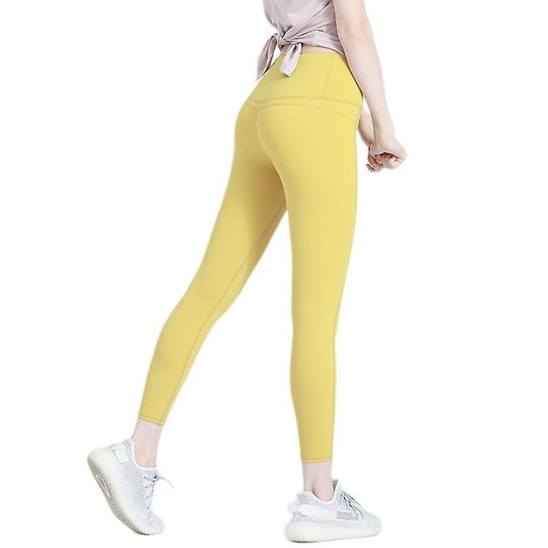 Stretch hög midja höftlift Leggings - Biker Shorts, Capri, Kvinnors Full Längd Sport Löpning Yoga Byxor (gurkmeja) M
