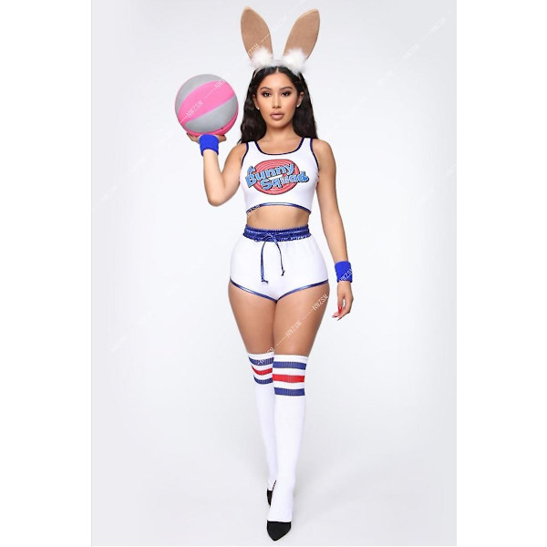 Space Lola Bunny Rabbit Cosplay Kostym Kanin Bunny Jam Kostymer Dam Flickor Halloween Party Kläder Toppar Shorts Outfit Set 3Pcs Set M