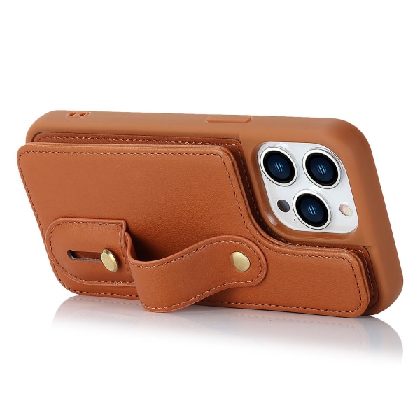 För Iphone 14 Pro Handledsrem Kickstand Armband Phone case Pu Läderbelagd TPU- cover Brown