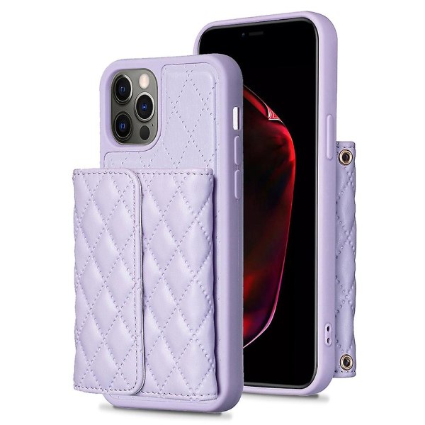 Bf23-stil för Iphone 12/12 Pro -kortplatser Cover Pu-läderbelagd Tpu Kickstand- case Purple