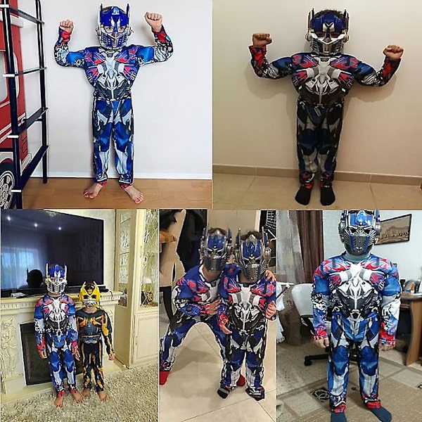 Barn Optimus Prime Costume Superhjälte Transformers Jumpsuit Suit Halloween Rollspel Muskeldräkt Pojkar Anime Mask Present 01 S(4-6Y)