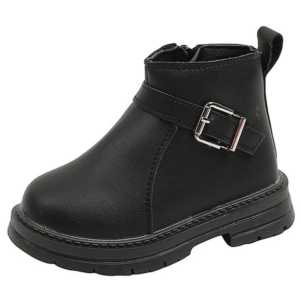 Unisex barn ankelstövlar Låg klack läderstövlar Klänning Outdoor Boot Rund tå Korta stövlar Black EU 26.5