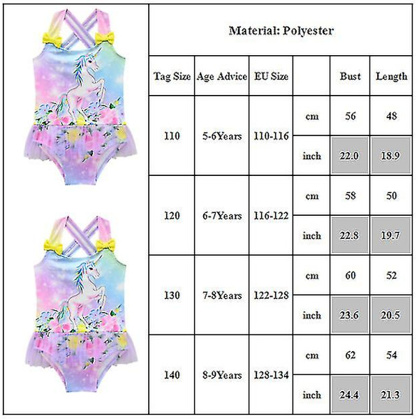 5-9 år Flickor Unicorn Swimsuit Baddräkt Baddräkt Summer Beach_c 6-7 Years