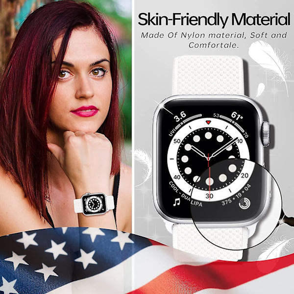 Stretchig Solo Loop-rem kompatibel med Apple Watch -band 38mm 40mm 41mm 42mm 44mm 45mm, Stretchflätad sportelastisk nylon dam män handled A-Black-White-Pink 7.32 x 4.49 x 0.47 inches