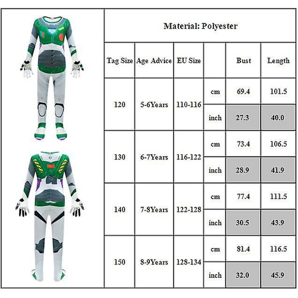 5-9 år Kids Buzz Lightyear Cosplay Kostym Jumpsuit + Mask Set 6-7 Years