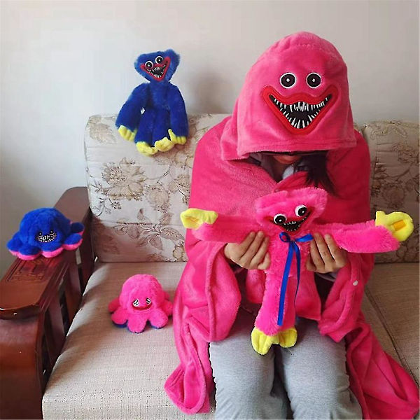 Poppy Playtime Huggy Wuggy Huvtröja Plyschfilt Cape Nattkläder Sovande Campingmattor Red M