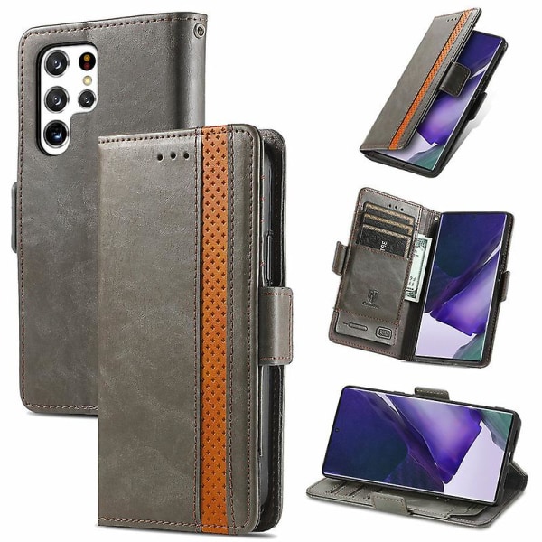 Phone case för Galaxy S22 Ultra Phone Case Flip Visitkortshållare Stötsäkert case grey