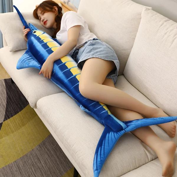 140cm stor simulering blåfenad tonfisk plysch leksaker fyllda mjuk blå Marlin Makaira Mazara plysch kudde fisk leksaker kreativ dekoration Blå tonfisk 60cm