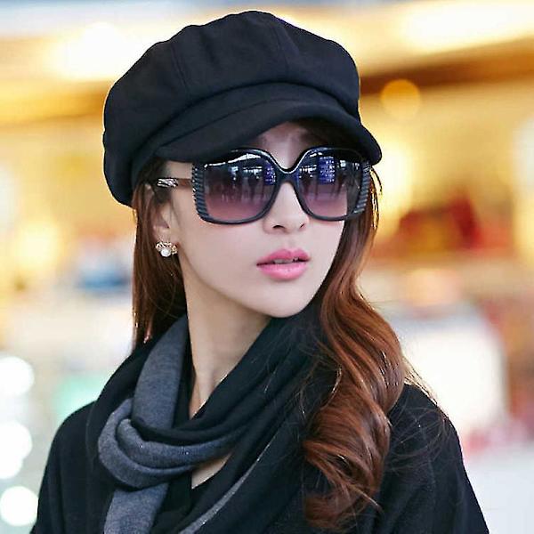 Kvinnor Tidningspojke Peaked Basker Cap Varm Visir Hat Platt Åttakantig Peaked Cap Black none