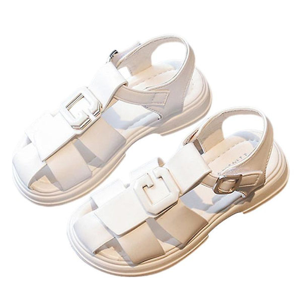 Barnmode Sandaler Stängd Tå Platta Sandaler Komfort Utomhus Sommarsandal Ankelrem Skor Beige EU 30.5=Tag Size 32