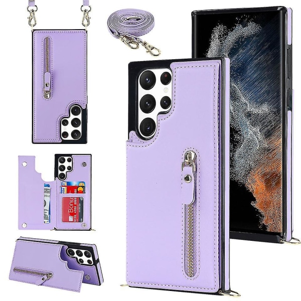 Crossbody axelrem case Kompatibel Samsung Galaxy S23 Ultra/ S23+/ S23 med korthållare Stötsäker Purple for S23 Ultra