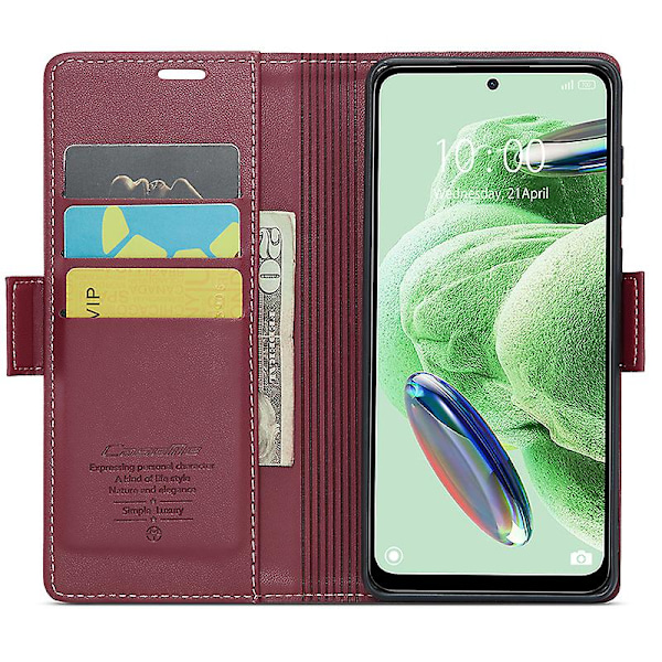Caseme 023-serien för Xiaomi Redmi Note 12 5g (kina) / (indien) / (global) / Poco X5 5g Litchi Texture Rfid Blockerande case Läder Sta Red
