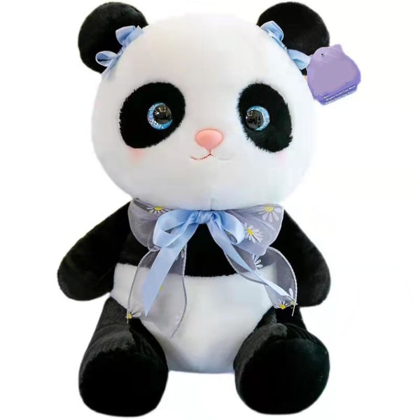 Panda form plysch docka väska docka prydnader Lätt bärbar docka för att blidka Blue Bow Tie Panda