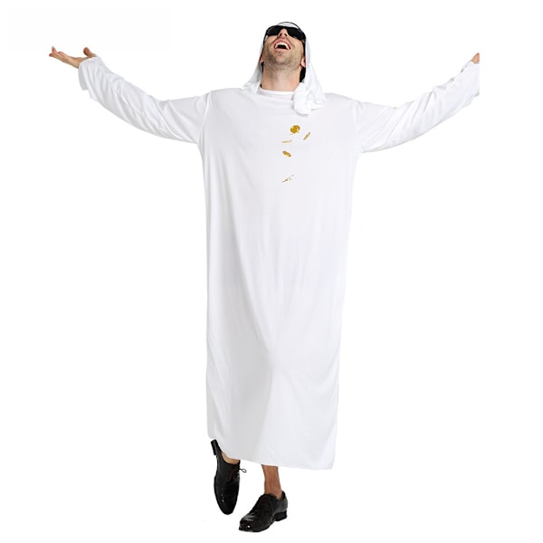 Halloween Carnival cosplay arabisk shejk prins utklädningsdräkt man ren vit Mellanöstern Dubai kläder Support customization XL garment length 150cm