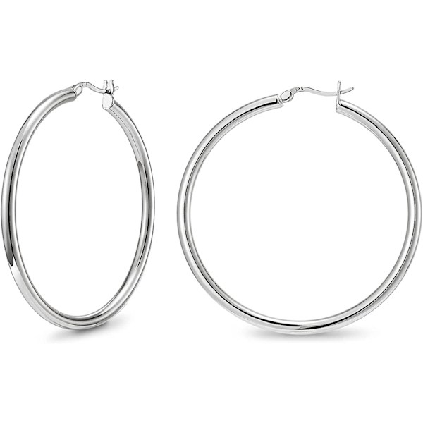 925 Sterling Silver Hoop Örhängen-chunky Huggie Örhängen för kvinnor, Diameter 25 30 40 50 mm (50mm) Silver