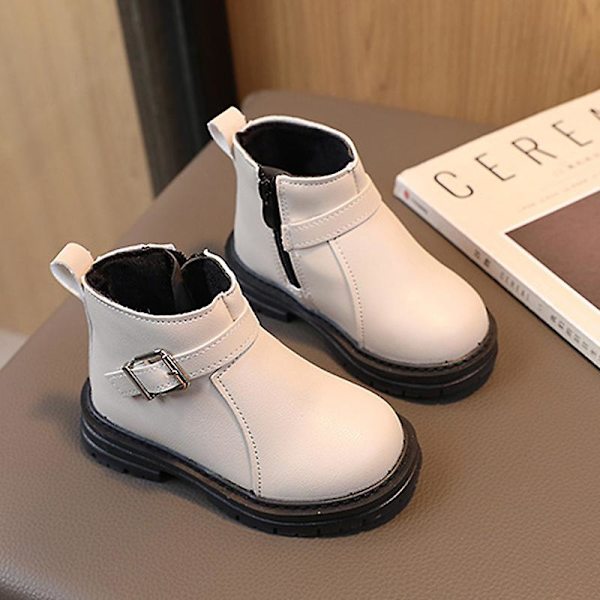 Unisex barn ankelstövlar Låg klack läderstövlar Klänning Outdoor Boot Rund tå Korta stövlar Beige EU 25.5