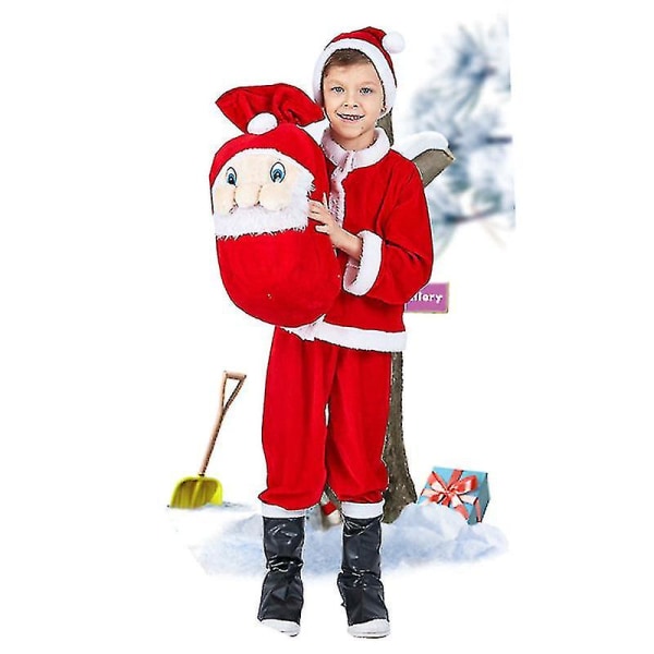 Cosplay kostym för pojkar Tomtekostym Barntomtekostym Sammetstomtekostym för pojkar Juldräkt (utan väska) 150cm 5PCS