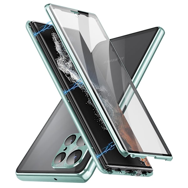 För Samsung Galaxy S21 Ultra 5G dubbelsidigt härdat case metallram cover Green