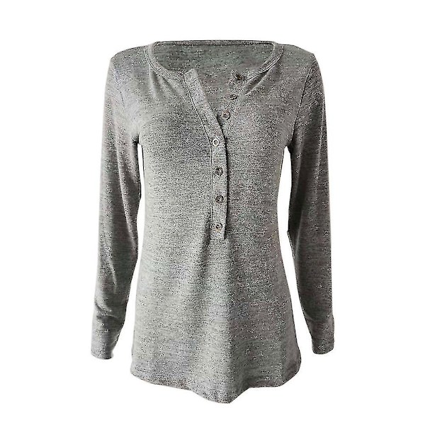Kvinnors höst-/vintermode V-ringad print Långärmad Casual Lös T-shirt Plus Size Grey XL