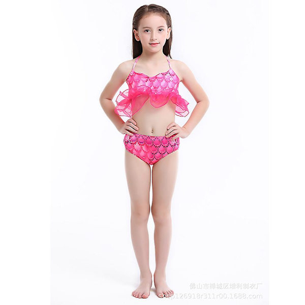 Flickor Ruffel Badkläder Crop Top Trosor Mermaid Tail 3st Set Baddräkt Strandkläder Unicorn 6-7 Years