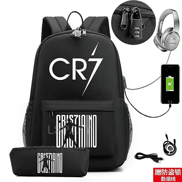 17 tums Cr7 fotbollsryggsäck Stor vattentät Bookag Cr7 skolväskor Resebussiness Laptop Mochilas ryggsäck med case