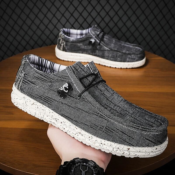 Wally Lättvikts Loafers för män som andas Casual Slip-on Sneakers Skor Black Gray EU 48  US 13